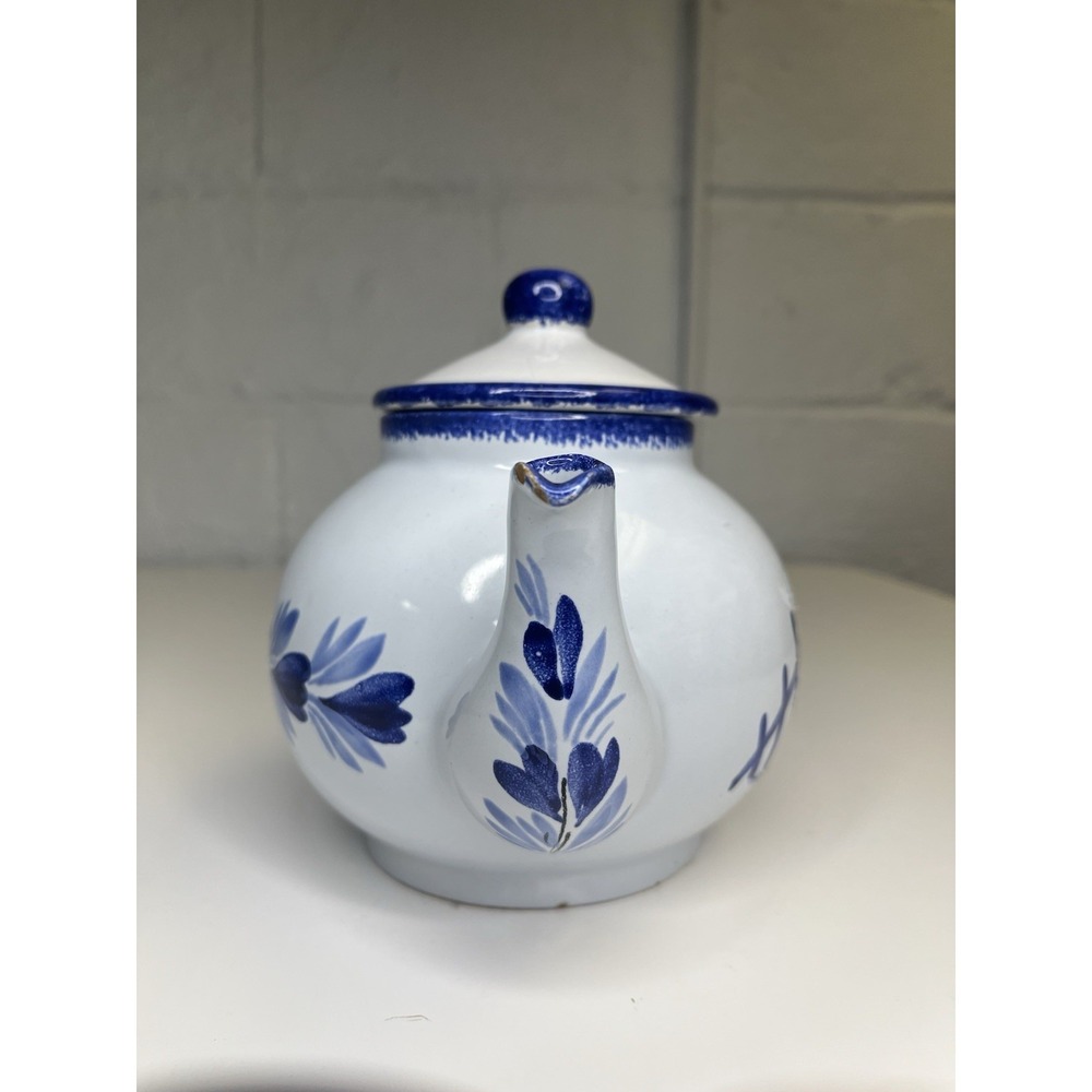 HB Quimper Pottery France Le Coq Teapot Blue Rooster Tea Pot - Picture 2 of 13